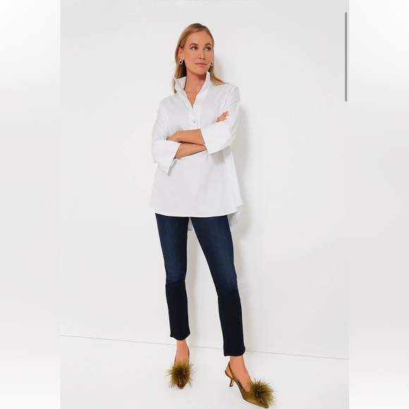 TUCKERNUCK Womens Blanc Willow Blouse White Sz Large Pearl Classic Neutral - Picture 2 of 9
